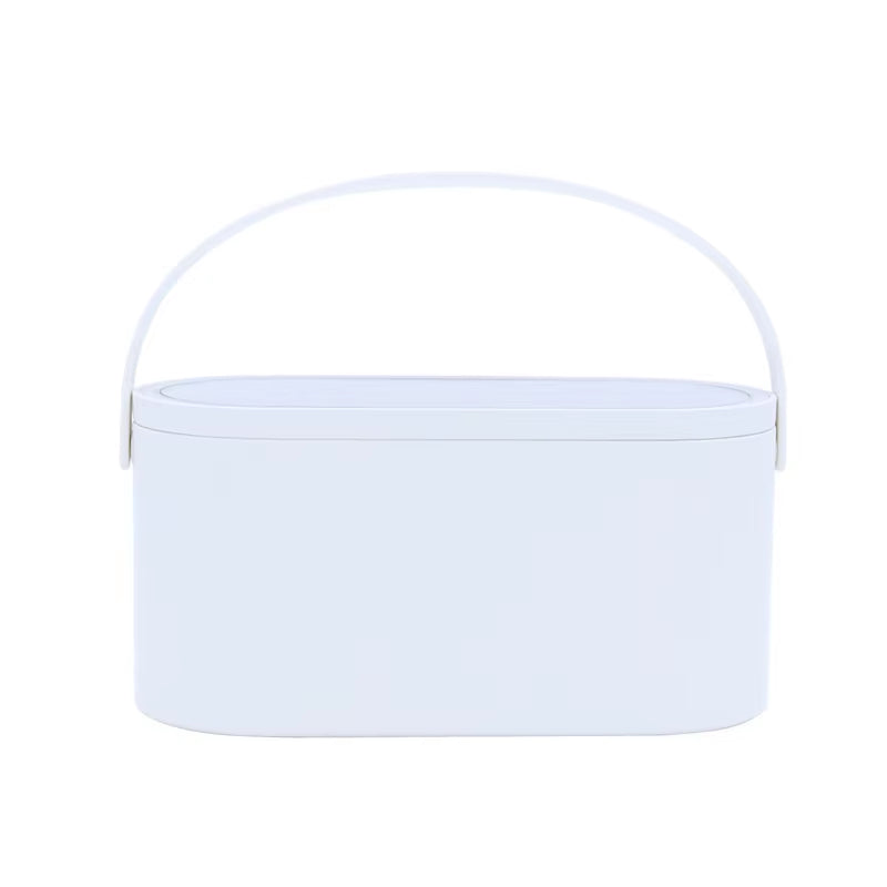 Makeup Storage Box with 3 Colors Dimmable LED Light Mirror Travel Makeup Cosmetics Storage Box Touch Light Storage Organizer