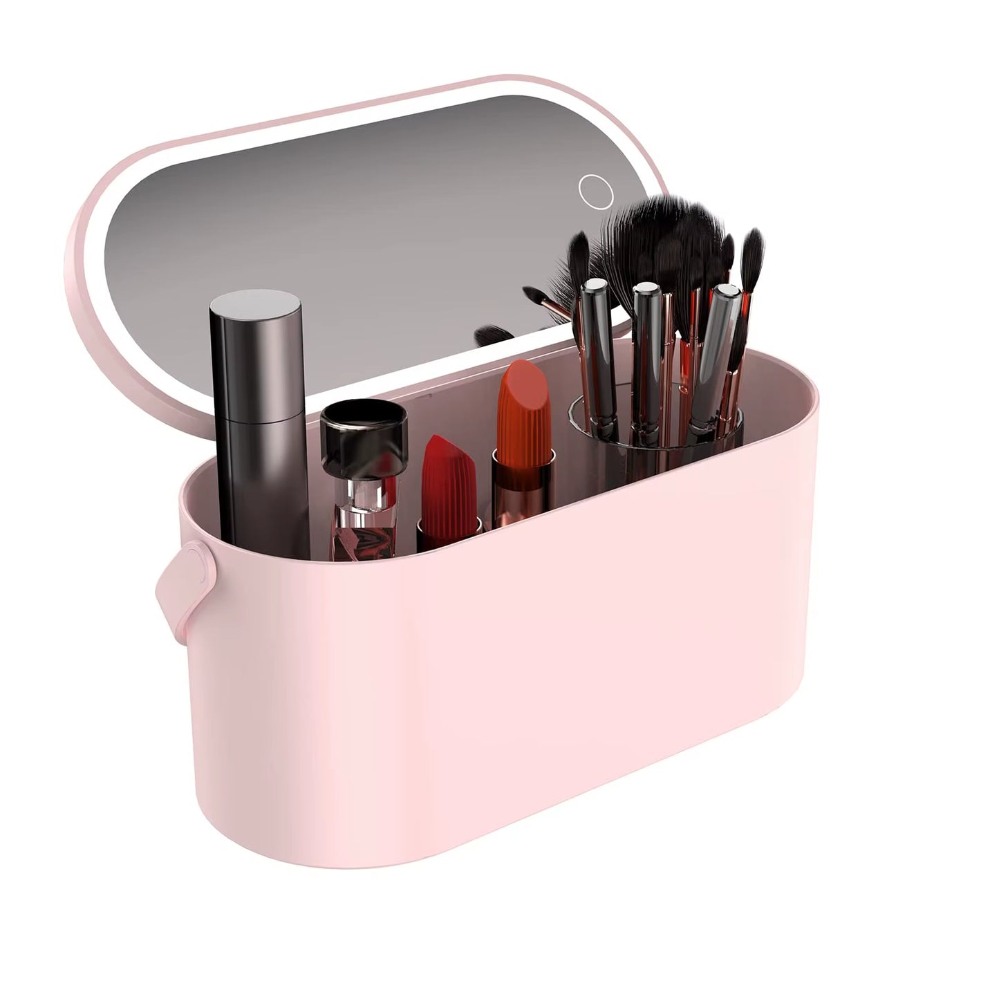 Makeup Storage Box with 3 Colors Dimmable LED Light Mirror Travel Makeup Cosmetics Storage Box Touch Light Storage Organizer