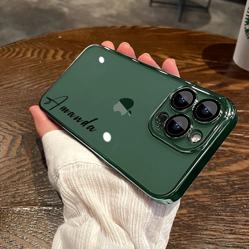 Personalised Customized Name Case For iPhone 17 16 15 14 13 12 11 Pro Max 17 Air Luxury Plating Transparent Clear Cover