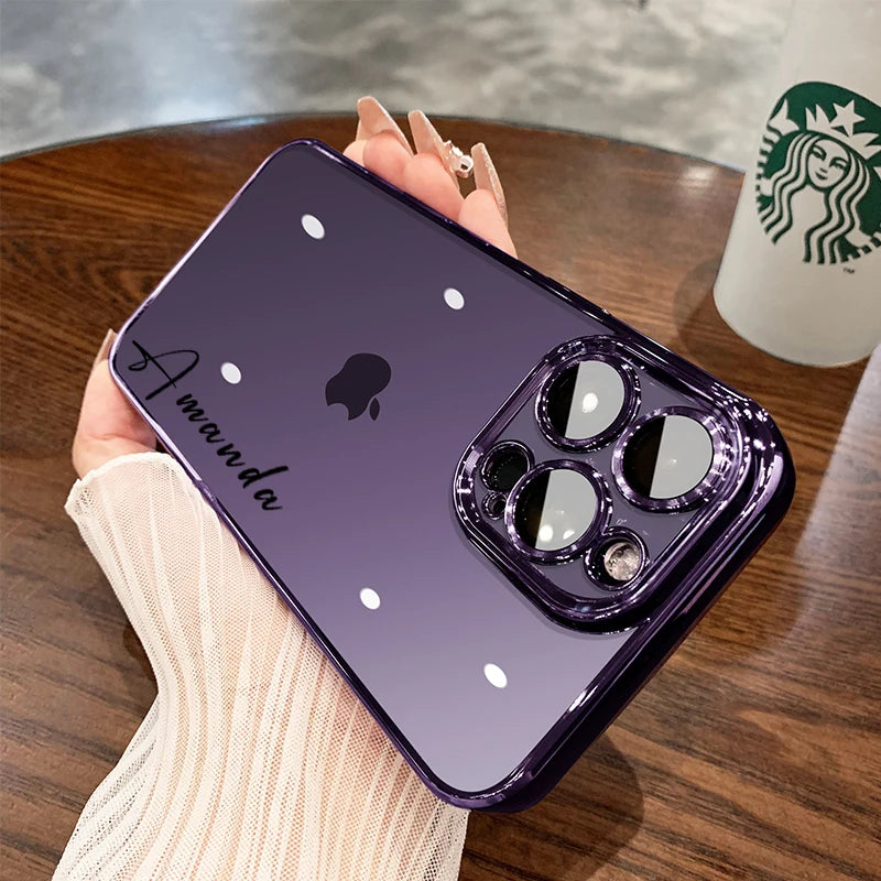 Personalised Customized Name Case For iPhone 17 16 15 14 13 12 11 Pro Max 17 Air Luxury Plating Transparent Clear Cover