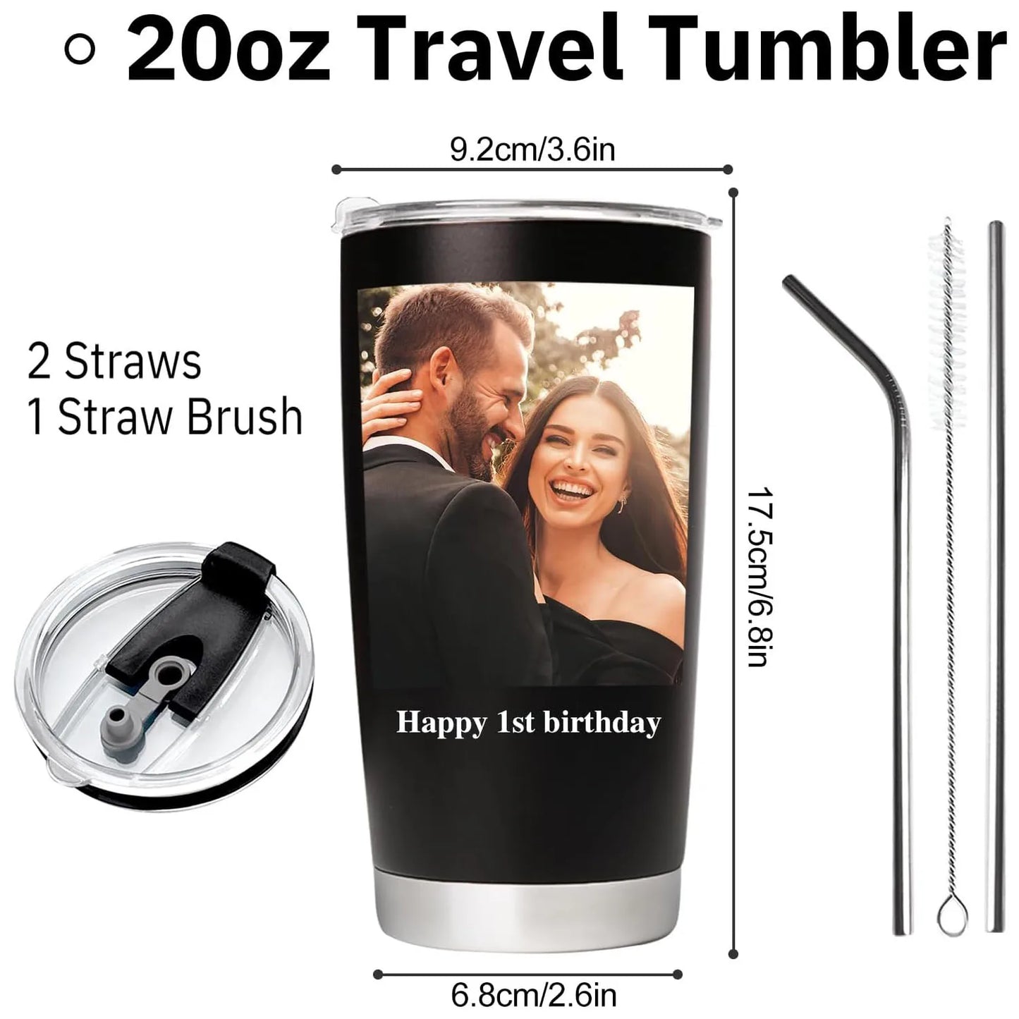 Custom Photo Water Bottle Insulated Stainless Steel Travel Mug Fathers Day Personalized Coffee Tumbler With Picture Text Logo
