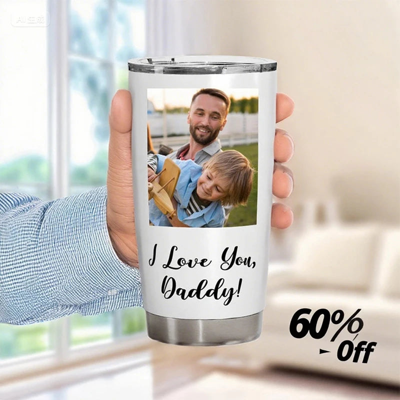 Custom Photo Water Bottle Insulated Stainless Steel Travel Mug Fathers Day Personalized Coffee Tumbler With Picture Text Logo