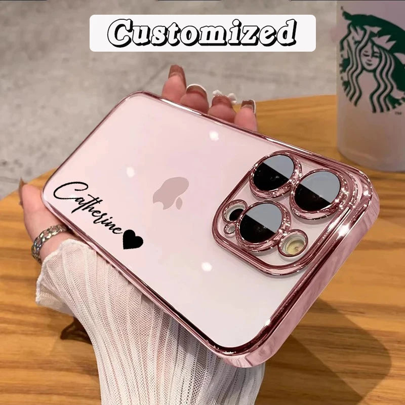 Personalised Customized Name Case For iPhone 17 16 15 14 13 12 11 Pro Max 17 Air Luxury Plating Transparent Clear Cover