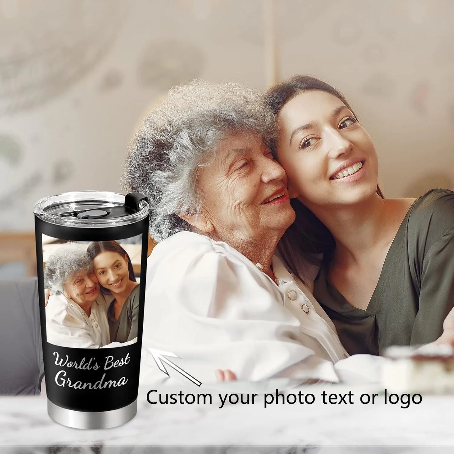 Custom Photo Water Bottle Insulated Stainless Steel Travel Mug Fathers Day Personalized Coffee Tumbler With Picture Text Logo
