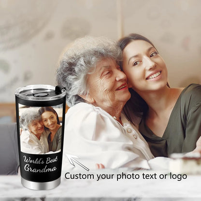 Custom Photo Water Bottle Insulated Stainless Steel Travel Mug Fathers Day Personalized Coffee Tumbler With Picture Text Logo