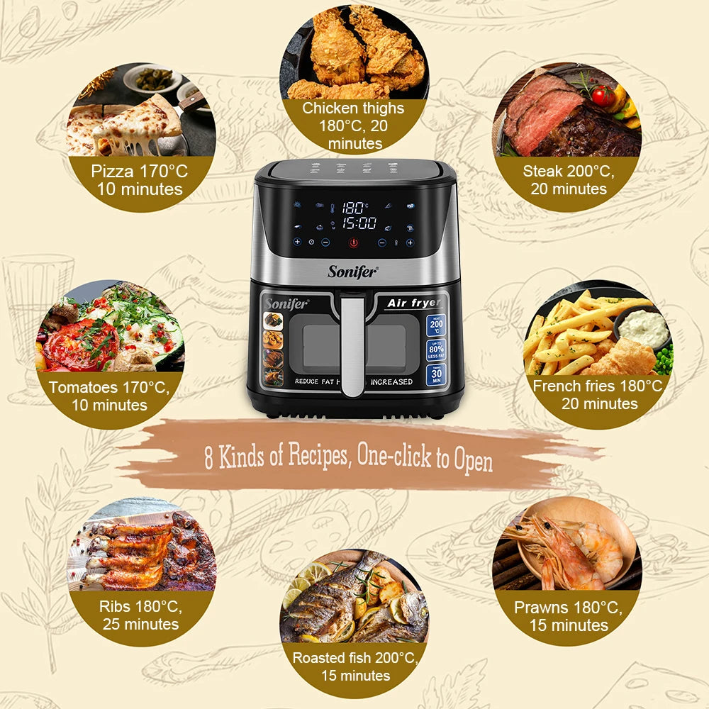 8.5L Air Fryer –LED Display & Touch Control, Large Size, Visible Window, Adjustable Temperature, Auto Shut-Off, 1700W