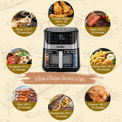 8.5L Air Fryer –LED Display & Touch Control, Large Size, Visible Window, Adjustable Temperature, Auto Shut-Off, 1700W