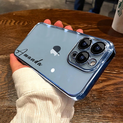 Personalised Customized Name Case For iPhone 17 16 15 14 13 12 11 Pro Max 17 Air Luxury Plating Transparent Clear Cover