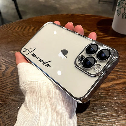 Personalised Customized Name Case For iPhone 17 16 15 14 13 12 11 Pro Max 17 Air Luxury Plating Transparent Clear Cover