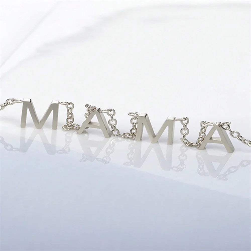 Custom Letters Name Necklace for Women Gold Color Stainless Steel Personalized Names Initials MAMA Pendant Necklace Jewelry Gift