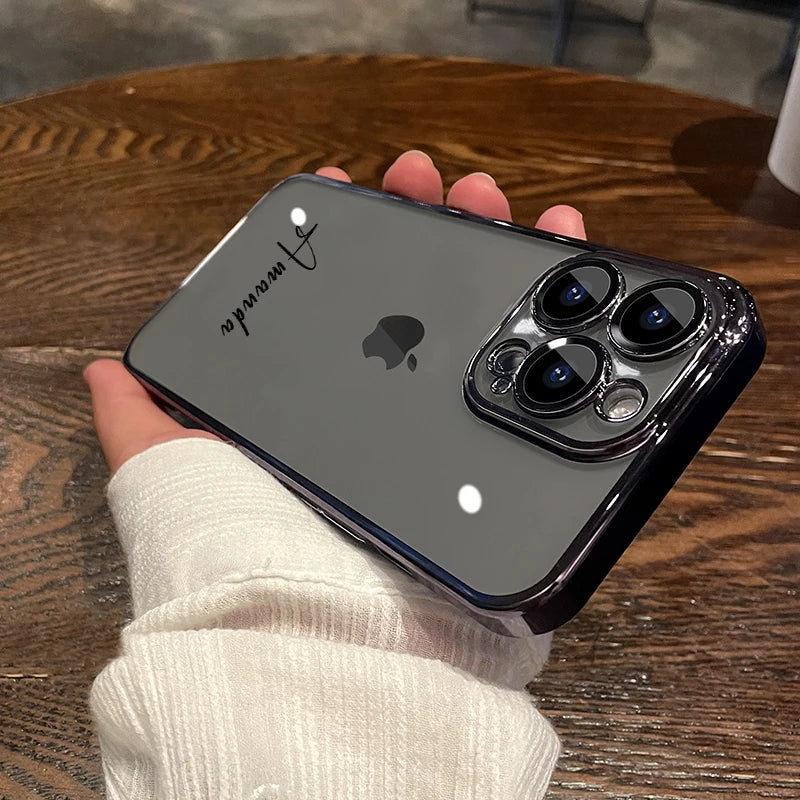 Personalised Customized Name Case For iPhone 17 16 15 14 13 12 11 Pro Max 17 Air Luxury Plating Transparent Clear Cover