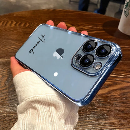 Personalised Customized Name Case For iPhone 17 16 15 14 13 12 11 Pro Max 17 Air Luxury Plating Transparent Clear Cover