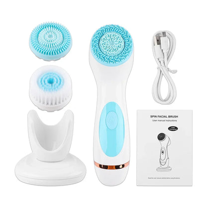 3 In 1 Electric Cleansing Brush Ultrasonic Facial Cleaner Face Massagers Sonic Rotating Cleansing Brush Face Deep Cleansing Tool