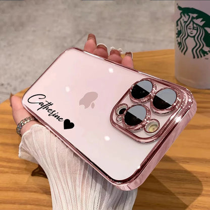 Personalised Customized Name Case For iPhone 17 16 15 14 13 12 11 Pro Max 17 Air Luxury Plating Transparent Clear Cover