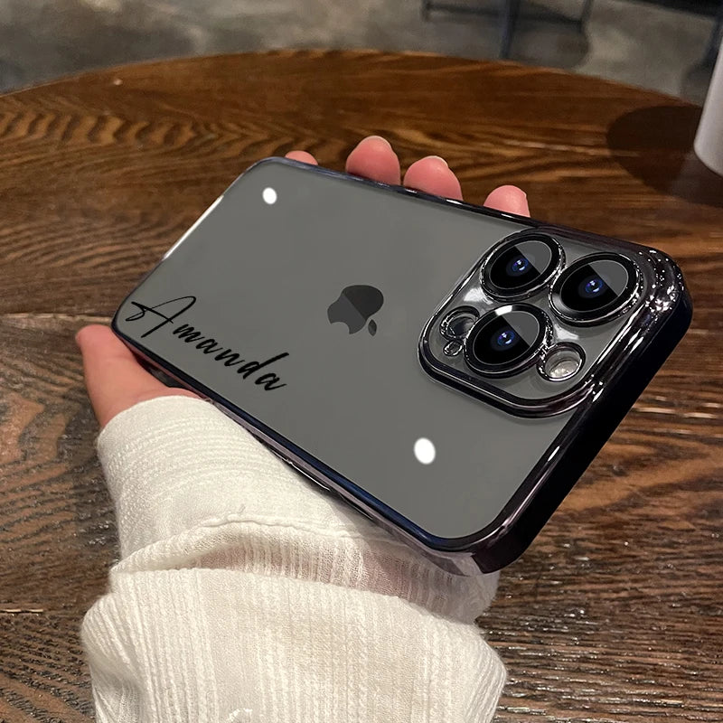 Personalised Customized Name Case For iPhone 17 16 15 14 13 12 11 Pro Max 17 Air Luxury Plating Transparent Clear Cover