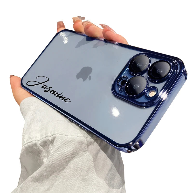 Personalised Customized Name Case For iPhone 17 16 15 14 13 12 11 Pro Max 17 Air Luxury Plating Transparent Clear Cover