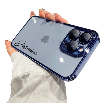 Personalised Customized Name Case For iPhone 17 16 15 14 13 12 11 Pro Max 17 Air Luxury Plating Transparent Clear Cover
