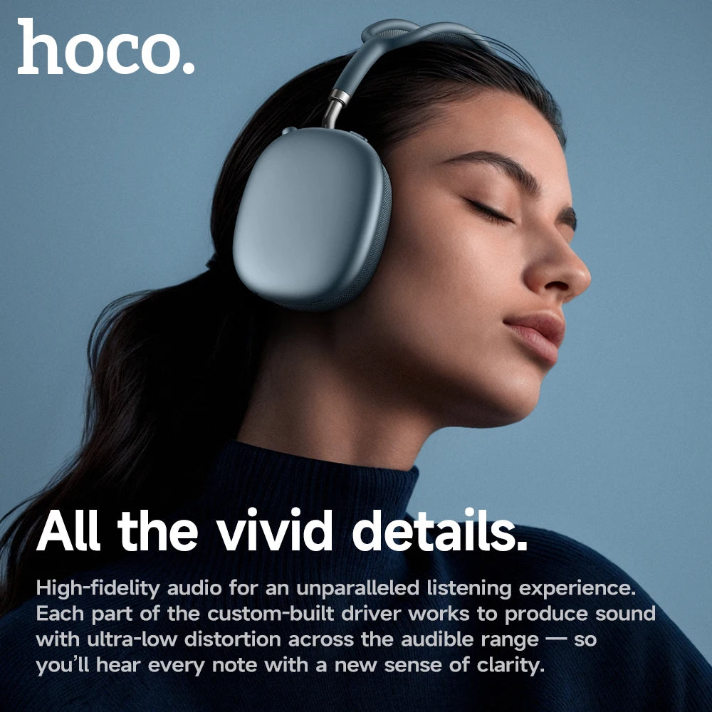 HOCO W65 Plus ANC Noise Reduction Bluetooth Headphones Over The Ear Wireless Big Earphone Hifi Sounds Sport Headsets With Button